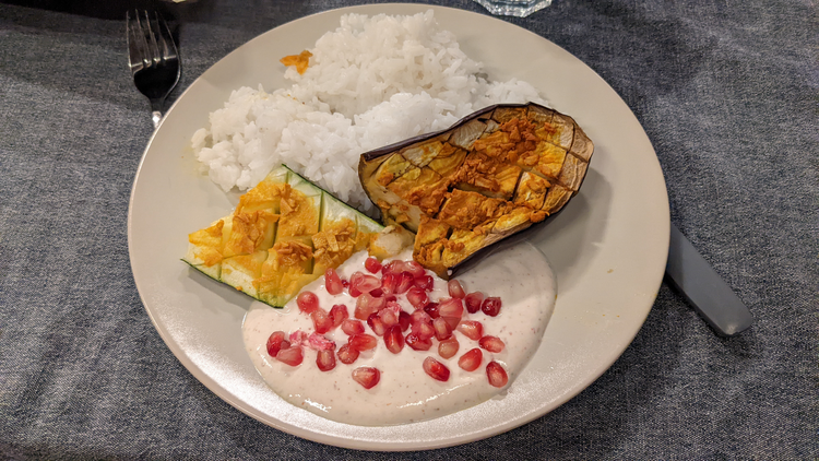 Photo de la recette Aubergines rôties au curcuma